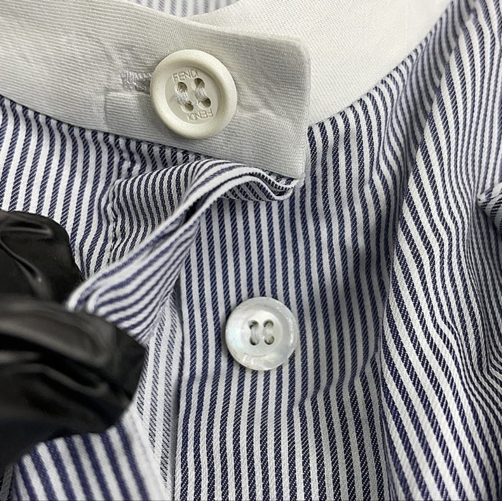 Fendi Striped Cotton Mock Neck Button Blouse - EU 42 / US 6 - EUC - Picture 10 of 13